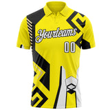 Custom Light Yellow White-Black Tribal Geometric Performance Polo Shirt
