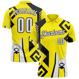 Custom Light Yellow White-Black Tribal Geometric Performance Polo Shirt
