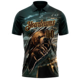 Custom Blue Brown-Old Gold Darts Bear Dartboard Performance Polo Shirt