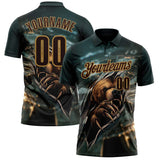 Custom Blue Brown-Old Gold Darts Bear Dartboard Performance Polo Shirt