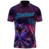 Custom Purple Dark Purple-Aqua Darts Owl Fire Dartboard Performance Polo Shirt