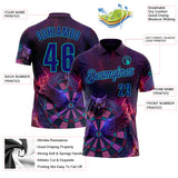 Custom Purple Dark Purple-Aqua Darts Owl Fire Dartboard Performance Polo Shirt