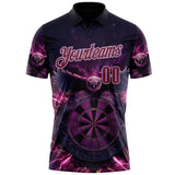 Custom Black Burgundy-Light Purple Darts Eagle Fire Dartboard Performance Polo Shirt