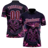 Custom Black Burgundy-Light Purple Darts Eagle Fire Dartboard Performance Polo Shirt
