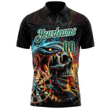 Custom Black Kelly Green-White Darts Viper Skull Lightning Dartboard Performance Polo Shirt