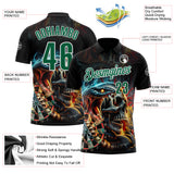 Custom Black Kelly Green-White Darts Viper Skull Lightning Dartboard Performance Polo Shirt