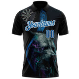 Custom Black Blue-White Darts Bear Dartboard Performance Polo Shirt