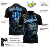 Custom Black Blue-White Darts Bear Dartboard Performance Polo Shirt