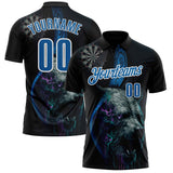 Custom Black Blue-White Darts Bear Dartboard Performance Polo Shirt