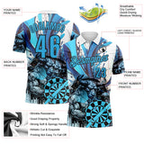 Custom White Sky Blue-Black Darts Bull Dartboard Performance Polo Shirt