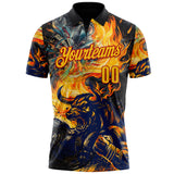 Custom Black Yellow-Red Darts Bull Fire Dartboard Performance Polo Shirt