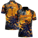 Custom Black Yellow-Red Darts Bull Fire Dartboard Performance Polo Shirt