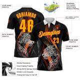 Custom Black Yellow-Orange Darts Tiger Dartboard Performance Polo Shirt