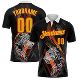 Custom Black Yellow-Orange Darts Tiger Dartboard Performance Polo Shirt