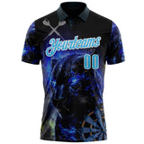 Custom Black Sky Blue-White Darts Panther lightning Dartboard Performance Polo Shirt