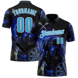 Custom Black Sky Blue-White Darts Panther lightning Dartboard Performance Polo Shirt