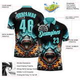 Custom Black Ice Blue-Teal Darts Fire Sharke Dartboard Performance Polo Shirt