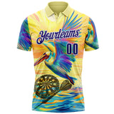 Custom Yellow Dark Purple-White Darts Tropical Pelican Dartboard Performance Polo Shirt