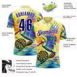 Custom Yellow Dark Purple-White Darts Tropical Pelican Dartboard Performance Polo Shirt