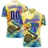 Custom Yellow Dark Purple-White Darts Tropical Pelican Dartboard Performance Polo Shirt