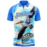Custom Blue White-Thunder Blue Darts Tropical Pelican Dartboard Performance Polo Shirt