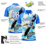 Custom Blue White-Thunder Blue Darts Tropical Pelican Dartboard Performance Polo Shirt