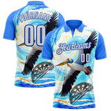 Custom Blue White-Thunder Blue Darts Tropical Pelican Dartboard Performance Polo Shirt