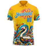 Custom Yellow Panther Blue-White Darts Tropical Pelican Dartboard Performance Polo Shirt