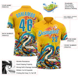 Custom Yellow Panther Blue-White Darts Tropical Pelican Dartboard Performance Polo Shirt