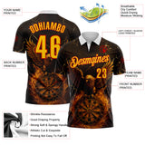 Custom Black Yellow-Red Darts Eagle Fire Dartboard Performance Polo Shirt