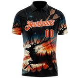 Custom Black Orange-White Darts Deer Dartboard Performance Polo Shirt