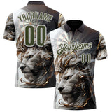 Custom Black Olive Gray-White Darts Lion Dartboard Performance Polo Shirt