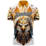 Custom White Vegas Gold Yellow-US Navy Blue Darts Eagle Dartboard Performance Polo Shirt