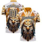 Custom White Vegas Gold Yellow-US Navy Blue Darts Eagle Dartboard Performance Polo Shirt