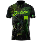 Custom Black Neon Green-Green Darts Panther Dartboard Performance Polo Shirt