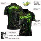Custom Black Neon Green-Green Darts Panther Dartboard Performance Polo Shirt