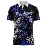 Custom Black Dark Purple-White Darts Lion Dartboard Performance Polo Shirt