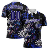 Custom Black Dark Purple-White Darts Lion Dartboard Performance Polo Shirt