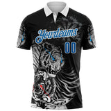 Custom Black Blue-White Darts Tiger Dartboard Performance Polo Shirt