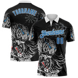 Custom Black Blue-White Darts Tiger Dartboard Performance Polo Shirt