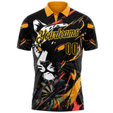 Custom Black-Yellow Darts Leopard Dartboard Performance Polo Shirt
