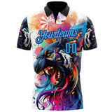 Custom Black Sky Blue-Dark Purple Darts Panther Dartboard Performance Polo Shirt