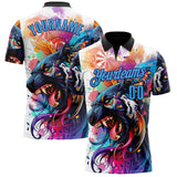 Custom Black Sky Blue-Dark Purple Darts Panther Dartboard Performance Polo Shirt