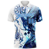 Custom White-Powder Blue Darts Scorpion Dartboard Performance Polo Shirt