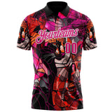 Custom Black Hot Pink-White Darts Panther Dartboard Performance Polo Shirt