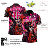 Custom Black Hot Pink-White Darts Panther Dartboard Performance Polo Shirt