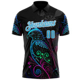 Custom Black Sky Blue-White Darts Eagle Dartboard Performance Polo Shirt