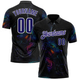 Custom Black Dark Purple-White Darts Wolf Dartboard Performance Polo Shirt