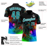 Custom Black Teal-White Darts Wolf Dartboard Performance Polo Shirt