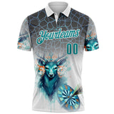 Custom White Teal-Gray Darts Deer Dartboard Performance Polo Shirt